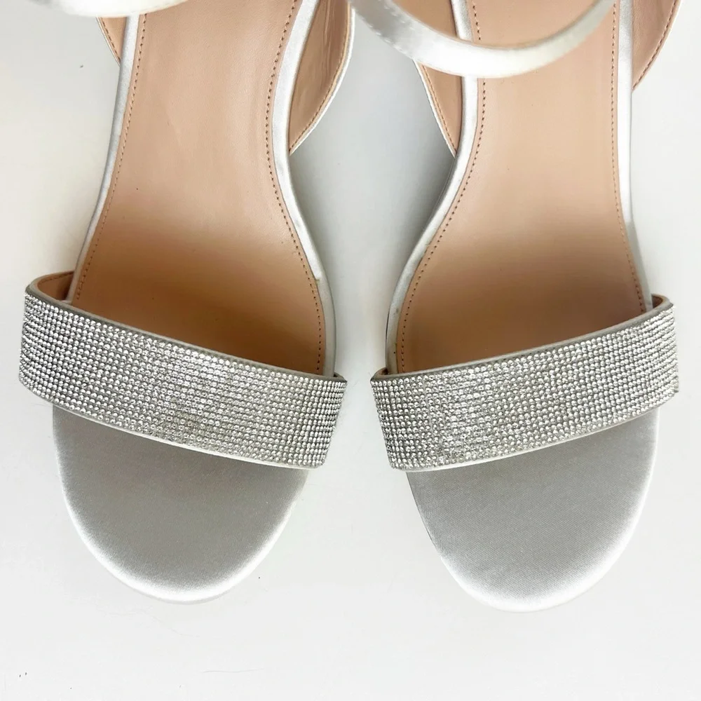 •COLE HAAN•‎ Josie Wedge Ankle Strap Sandal Heel Size 9.5B Gray Satin Crystals